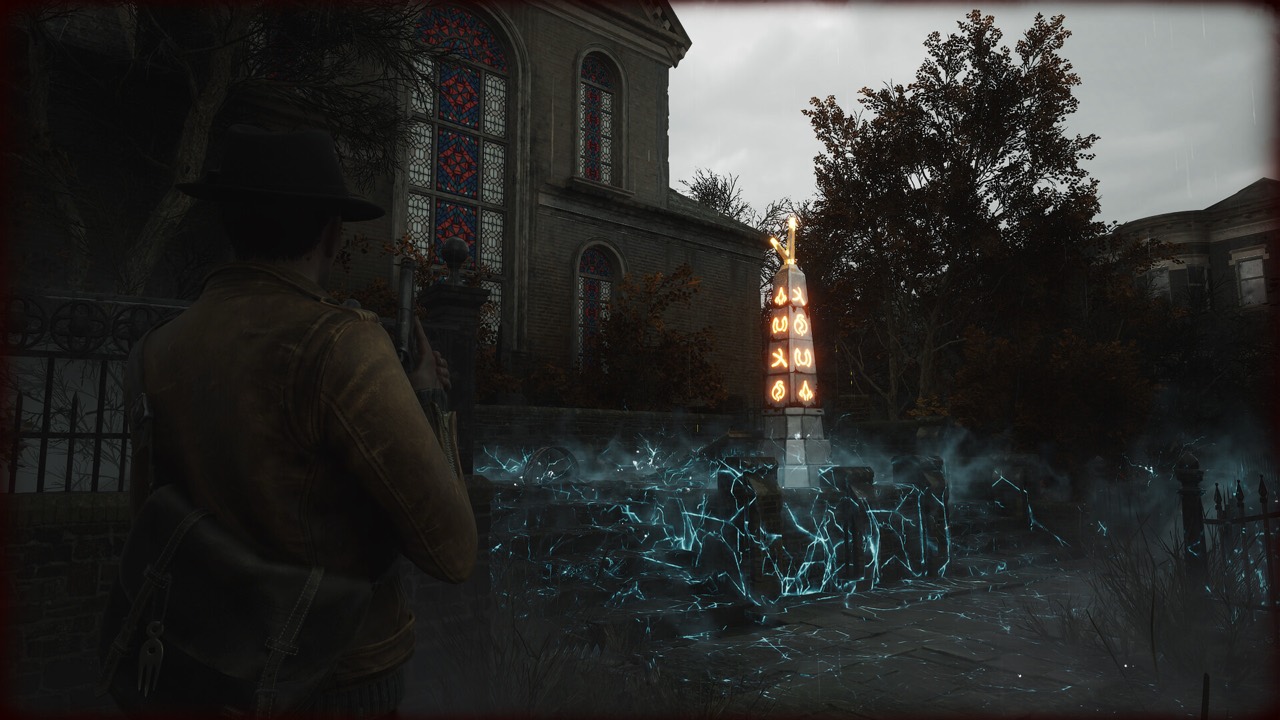 The church interior in The Sinking City 2, home of the trident obelisk puzzle